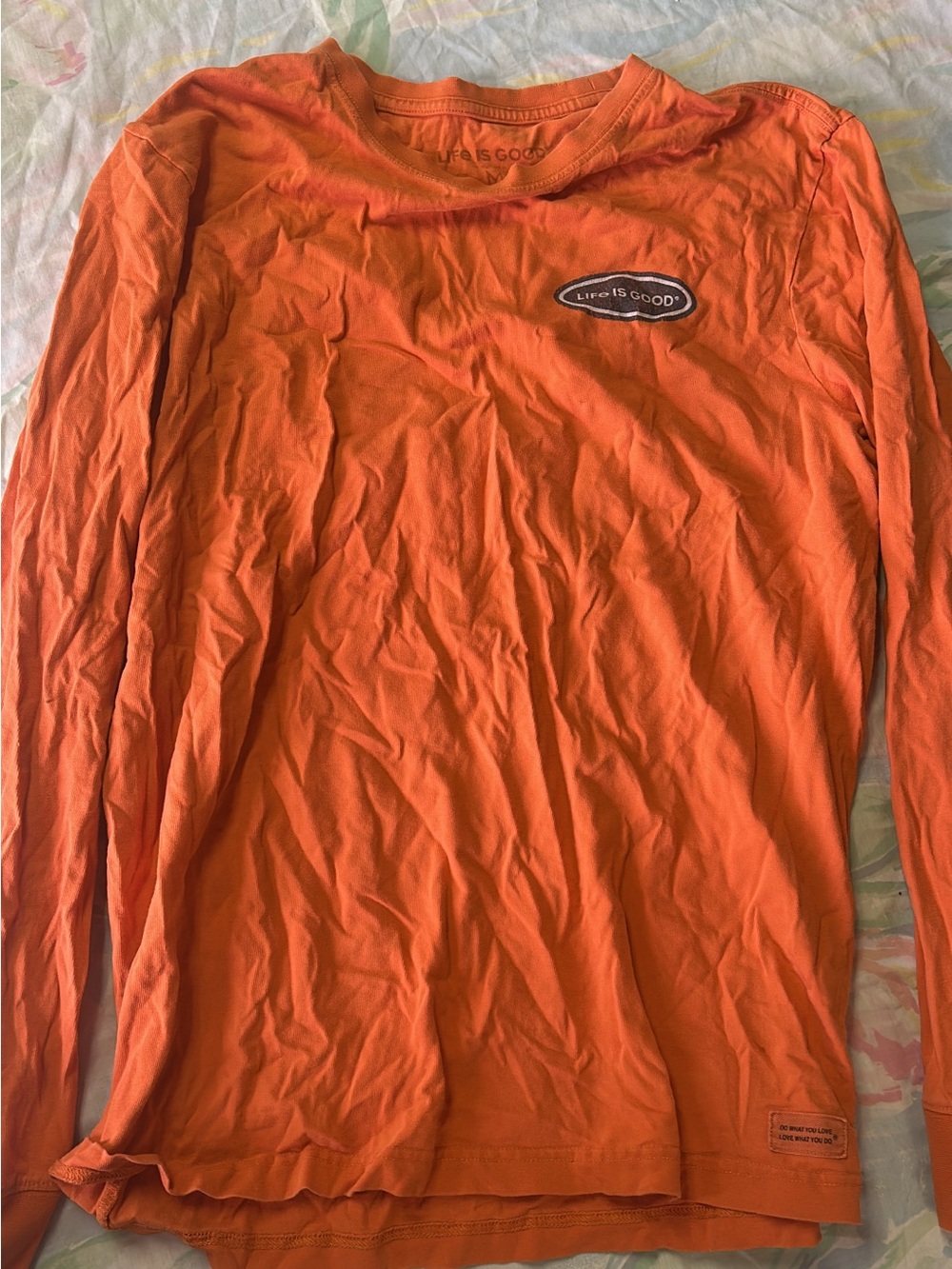 Life Is Good Men's Long-Sleeve Crew Tee in Bright Orange